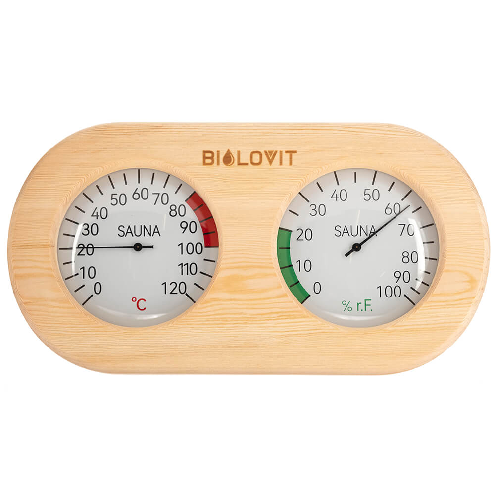 Bilovit Pine Sauna Thermometer with Hygrometer